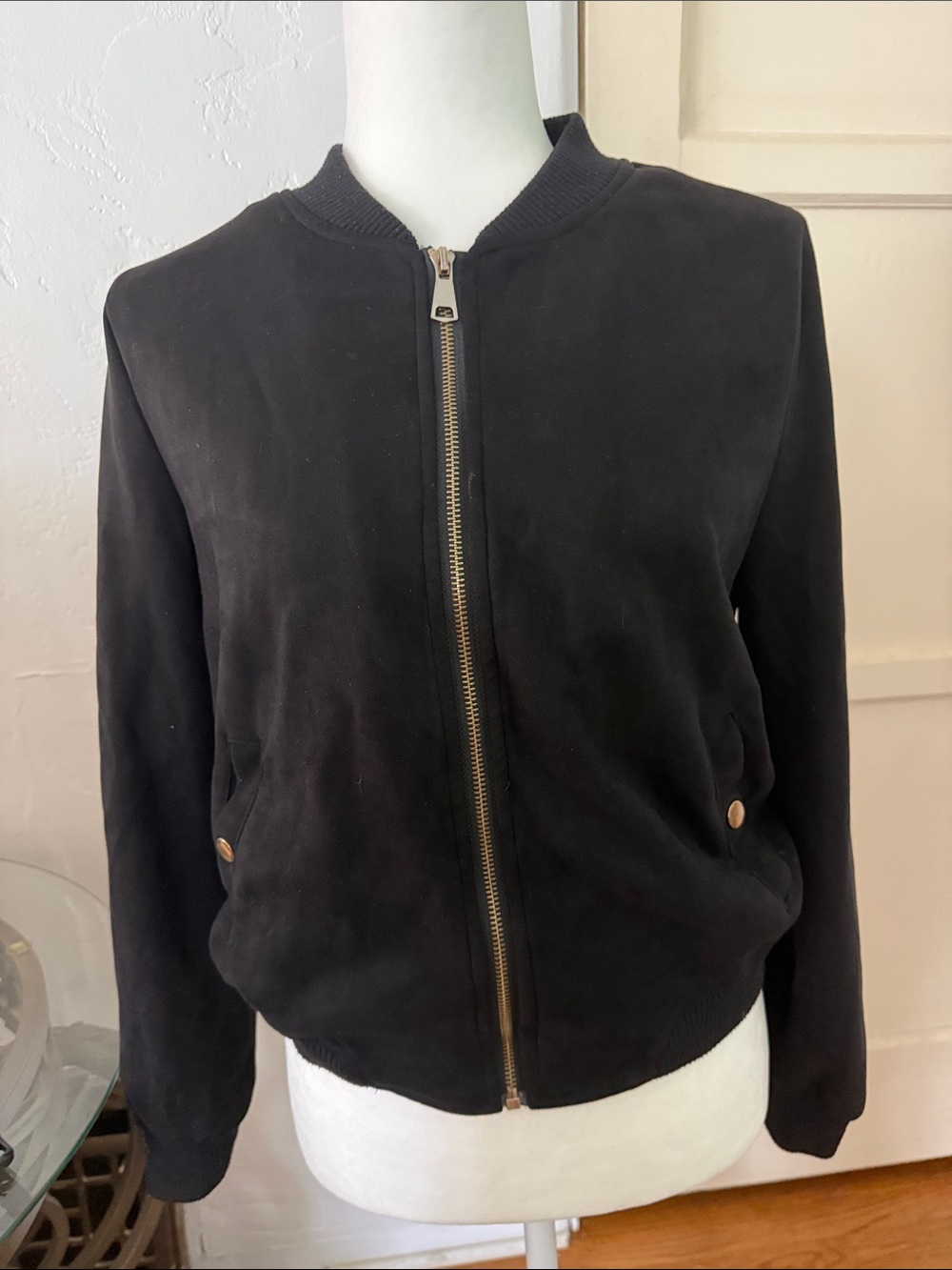 iris Black Bomber Jacket with Gold Zip